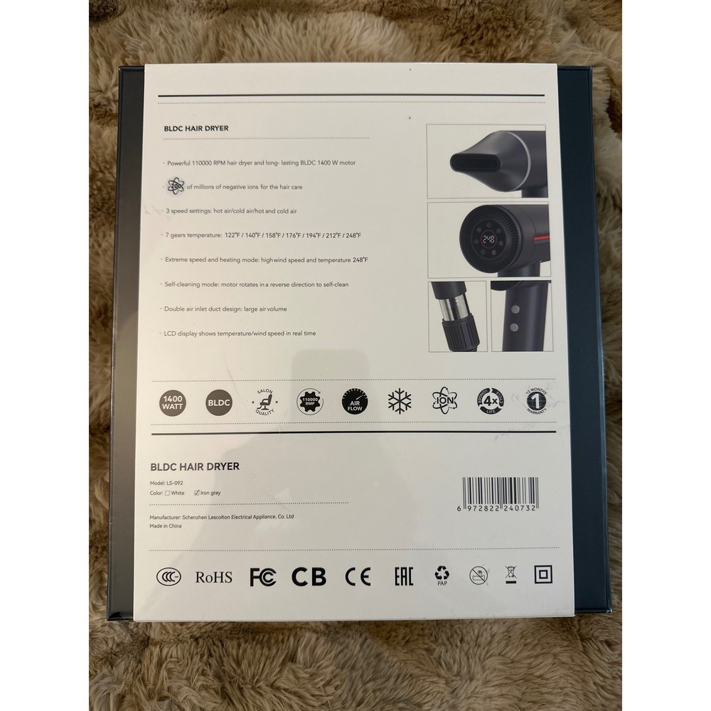 LESCOLTON LS 092 BLDC Hair Dryer‎ Powerful Ionization 1400W Iron Gray - Picture 2 of 3